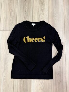 J. Crew Black Sweater with Gold 'Cheers!' Knit